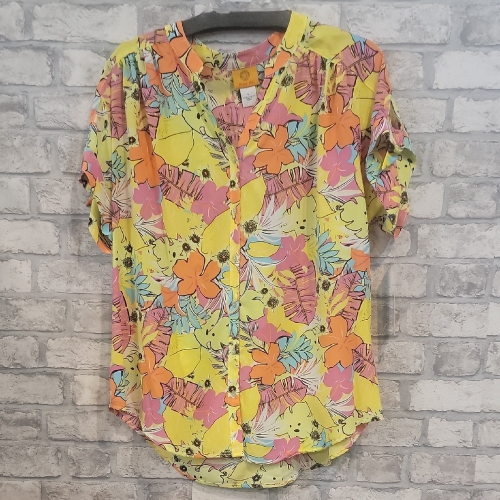 Ruby Rd. Vibrant Floral Button-Up NWT Tropical Twist Size LARGE